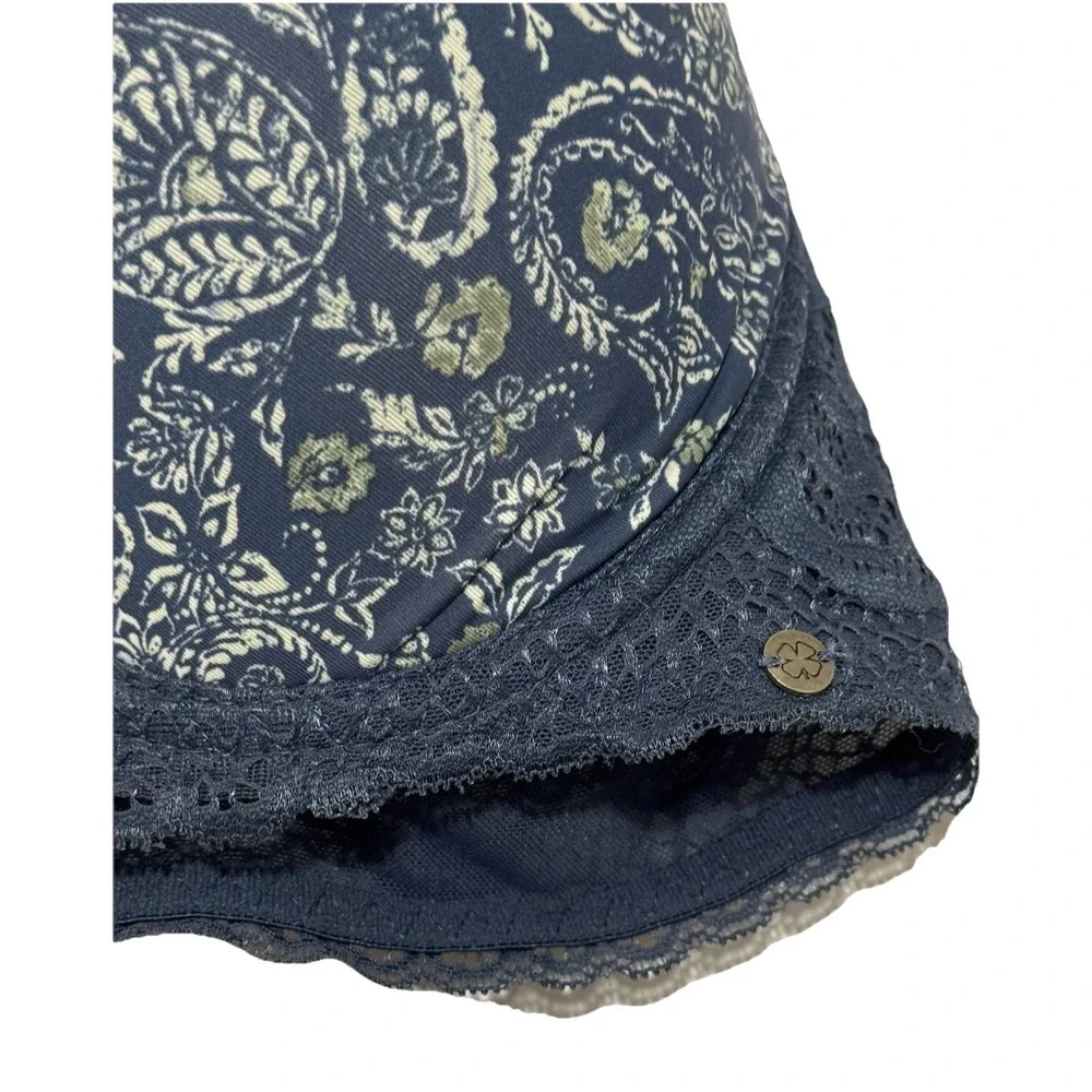 Lucky Brand Bra‎ 36C Navy Blue Paisley Underwire Contour Padded Lace Mesh Trim